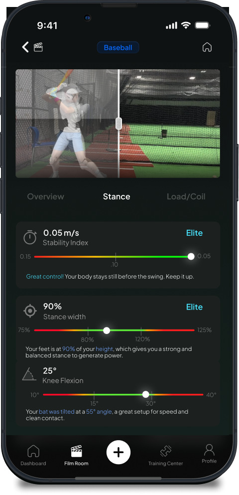 sportFX app showing step-by-step guidance to improve performance